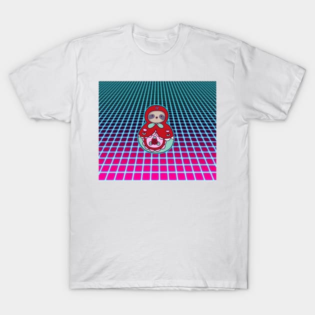 Vaporwave Russian Doll Sloth T-Shirt by saradaboru